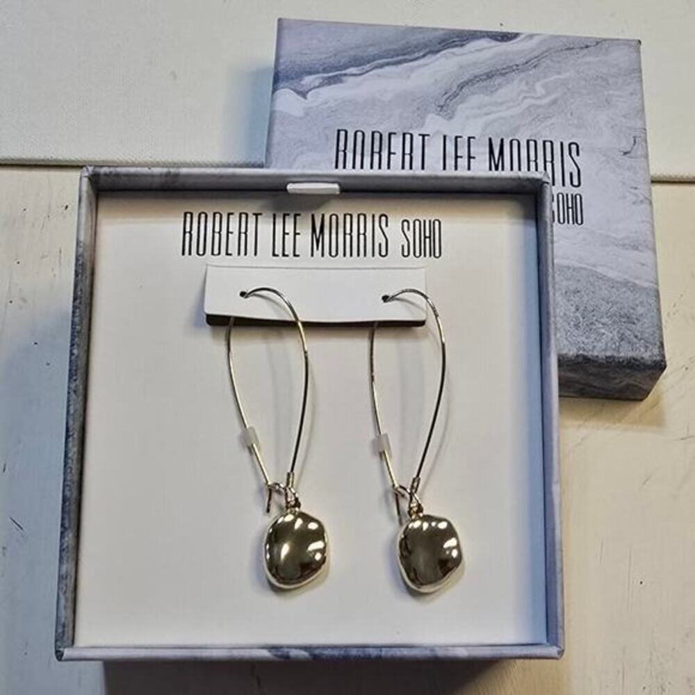 Robert Lee Morris Hammered Gold Disc Dangle Earrings New